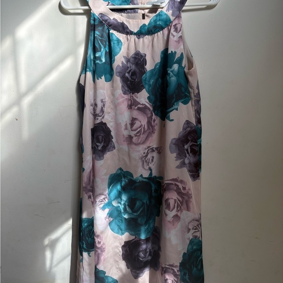 H M Women Dress 8 Beige Floral Print 100% Polyester Halter A Line Mini Length - Picture 2 of 3